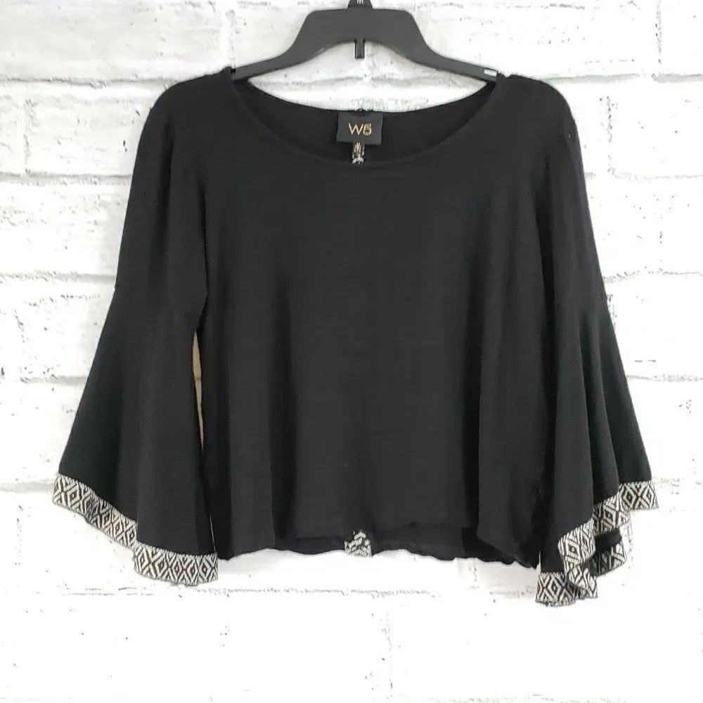 W5 black cropped shirt with bell sleeves